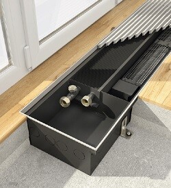 Конвектор, KVQ, 230*75*2000, линейная решётка, алюминий, натуральный, слева